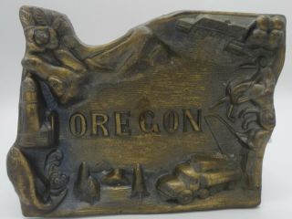 Oregon Souvenir Ashtray,  Cast Metal Bronze Color,  Vintage Japan,  Wonderful Graph