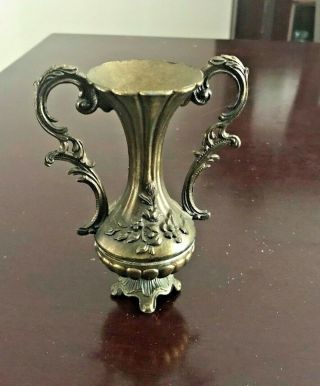 Small 5 " Vintage Brass Floral Design Double Handle Vase Made In Italy