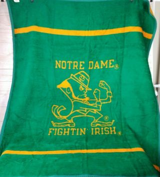 Vtg Notre Dame Fightin Irish Leprechaun Biederlack Fleece Blanket 56 " W X 75 " L