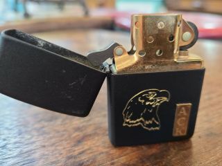Vintage Full Size Eagle Zippo With Ack Initials Black And Gold/estate Find