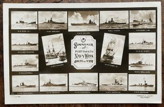 Vintage Rppc Souvenir Multi View Of Portsmouth Navy Week Ships/ Submarines L.  25