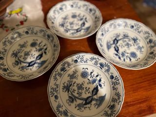 4 Vintage Vienna Woods Fine China,  Blue Onion,  7 1/2 " Soup Bowls