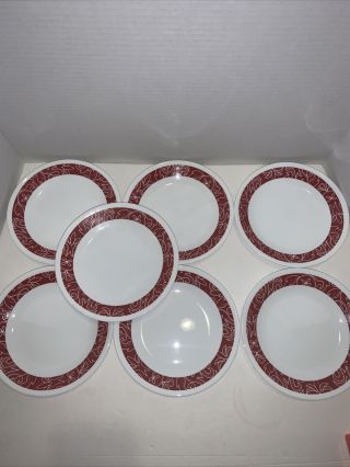 Vintage Corelle Bandhani Set Of 7 Bread Plates 6 - 3/4 " White W/red Bandana Band