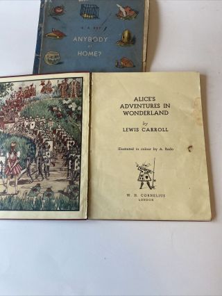 2 Vintage Children ' s Books - Alice In Wonderland And Anybody At Home 1st Edition 2
