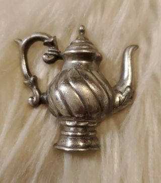 Vintage Signed Jj - Jonette Jewelry Co Pewter Tea Pot Pin Brooch Figurine