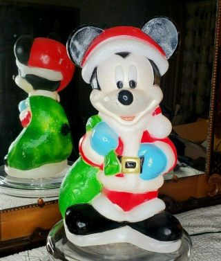 Vintage Disney Mickey Mouse Christmas Blow Mold Plastic Lighted Santa’s Best 18 "