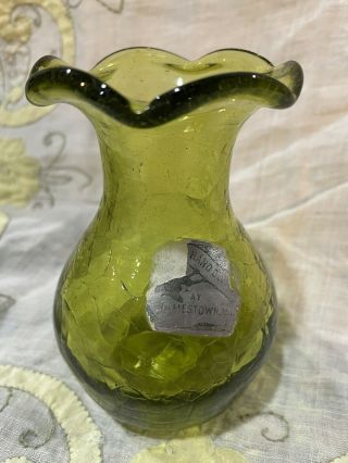 Jamestown Virginia Green Handblown Glass Mini Vase Flower Display Scalloped