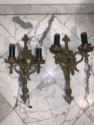 Vintage Solid Brass 2 Lite Electric Wall Candle Sconces 17.  5” Repair