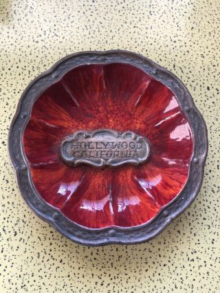 Vintage Treasure Craft Dish Ashtray Hollywood California Orange Red
