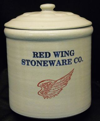 Vintage Rwsc Red Wing Stoneware Miniature Crock & Lid Kitchen Storage Jar