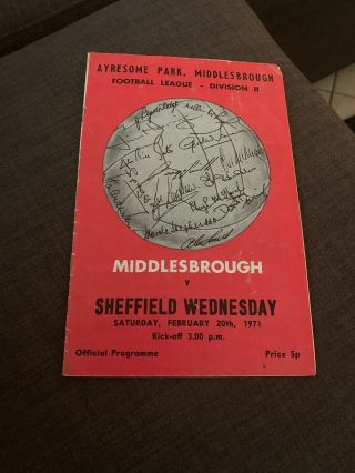 1971 Middlesbrough V Sheffield Wednesday Football Programme