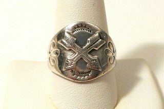 Vintage Double Arrow Bell Trading Post Sterling Silver Ring Size 11 C12