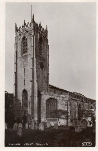 Vintage Real Photo E L Scrivens Postcard Exterior Blyth Church Notts Unposted