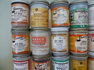 24,  4 oz jars vintage Duncan,  Mayco,  American Beauty,  Ceramichrom ceramic glazes 2