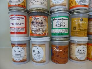 24,  4 oz jars vintage Duncan,  Mayco,  American Beauty,  Ceramichrom ceramic glazes 3