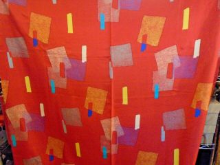 Vintage Mid Century Silk Fabric - Red Background - 3 Yds 30 " X 44 " Wide.
