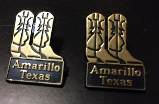2 Vintage Collectible Pins: Amarillo Texas Cowboy Boots Design