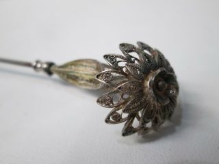 Antique Filigree Trembler Flower Sterling Silver Hat Pin 60