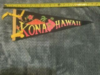 Rare Vintage Kona Hawaii Pennant - Hula Dancer - Volcano - Swordfish - Palm Tree