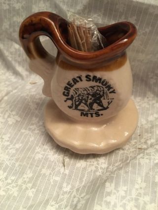 Toothpick Holder Great Smoky Mts.  Souvenir.  Pitcher.  Ceramic.  Crazing On Glaze.