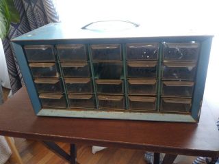 Vintage Akro - Mils Akron,  Oh Blue Metal 20 Drawer Part Organizer Storage Cabinet