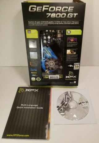 Xfx Geforce 7600gt 590m 256mb Ddr3 Dual Dvi Agp Video Card Vintage Box,  Guide,  Cd