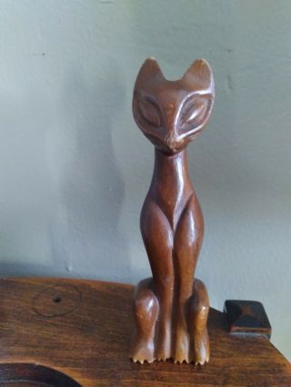 Vintage Mid Century Carved Wood Siamese Cat Sculpture 6 " Figurine Collectible