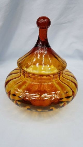 Vintage Mid Century Modern Empoli Art Glass Apothecary Jar Amber Italy Italian