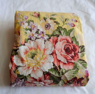 Vtg Ralph Lauren Brooke Sophie Twin Fitted Bed Sheet Yellow Floral Rose Cottage