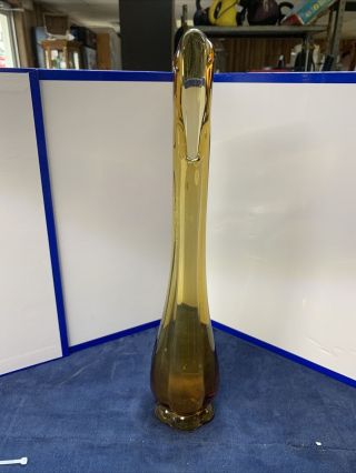 Vintage Mid Century Modern Tipped Gold Hand Blown Art Glass Vase 13 1/2”