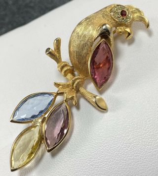 Bsk Signed Vintage Brooch Pin 2.  5” Bird Pastel Colorful Crystal Rhinestones Lot1