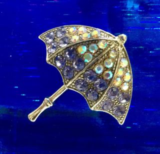 Charming Vintage Style Umbrella Brooch Diamante Unworn L/n