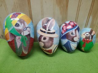 Nesting Vintage Easter Eggs,  Set Of 4 Decoupage Paper Mache Shell - West Germany