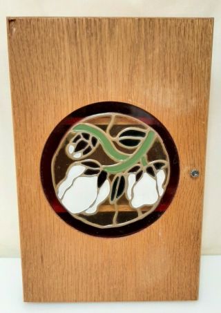 Vintage Wooden Spice Rack Cabinet,  Decorative Stain Glass Door 14x9.  5x4 " 1b92