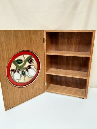 Vintage Wooden Spice Rack Cabinet,  Decorative stain glass Door 14x9.  5x4 