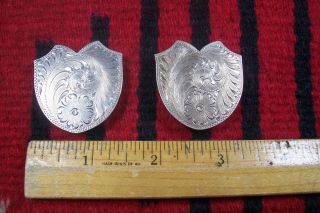 Vintage Pair Sterling Silver Overlay Concho Shield Western Bridle Breast Collar