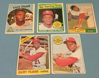 Curt Flood St.  Louis Cardinals 5 Different Vintage Cards Dl0521