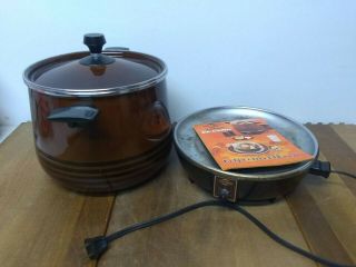 Vintage West Bend Enamel Stock - Pot Crock Pot Electric Slow Cooker Brown