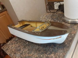 Vintage Toy Dolphin Boat Missing The Outboard Motor And Flooring And One Seat
