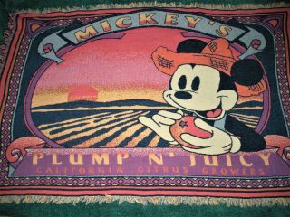 Vintage Disney Mickey Mouse Woven Tapestry Throw Blanket Fringe By Beacon.