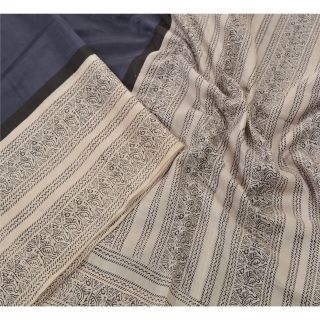 Sanskriti Vintage Blue Saree Printed 100 Pure Silk Sari Soft 5yd Craft Fabric