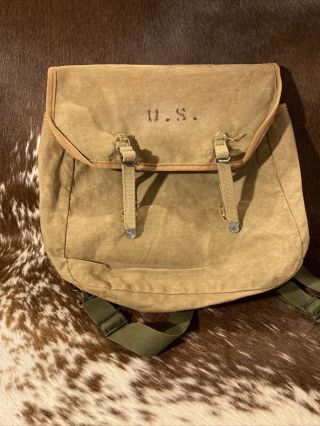 Vintage Old 3 Pocket Army Green Bag Backpack
