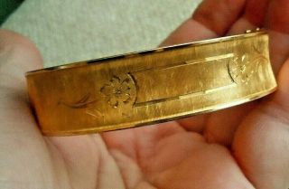 Vintage 12k Gold Fill WIDE Engraved Bangle Bracelet,  22 Gram,  Makers Mark of M 3