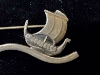 Vintage Sterling silver pin brooch viking ships Made In Denmark 2