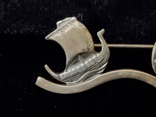 Vintage Sterling silver pin brooch viking ships Made In Denmark 3