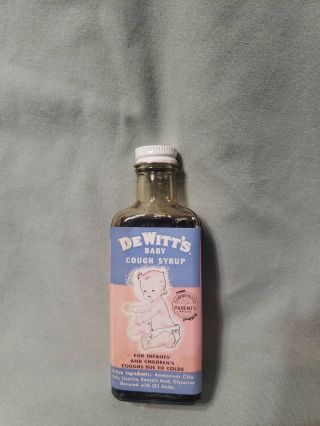 Vintage DeWitt ' s Baby Cough Syrup Medicine Bottle With Box plus content 2