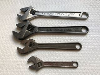 4 Vintage Adjustable Wrenches 2 Crescent 10” - Williams 8” & 6”