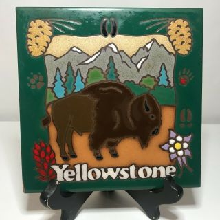 Vintage Yellowstone Buffalo Bison Trivet Masterworks Art Tile 6 " X 6 " -