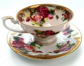 Vintage Royal Sealy China Japan Roses Gold Trim Tea Cup And Saucer