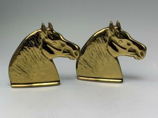 Pair Vintage Virginia Metalcrafters Brass Percheron Horse Head Bookends